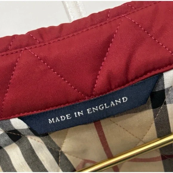 BURBERRY LONDON Red Plaid Quilted Nova Check Utility Jacket Womens Size Small